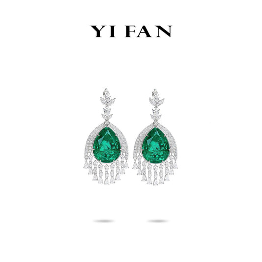 #3030 Micro-setting emerald color fancy waterdrop earrings, sterling silver