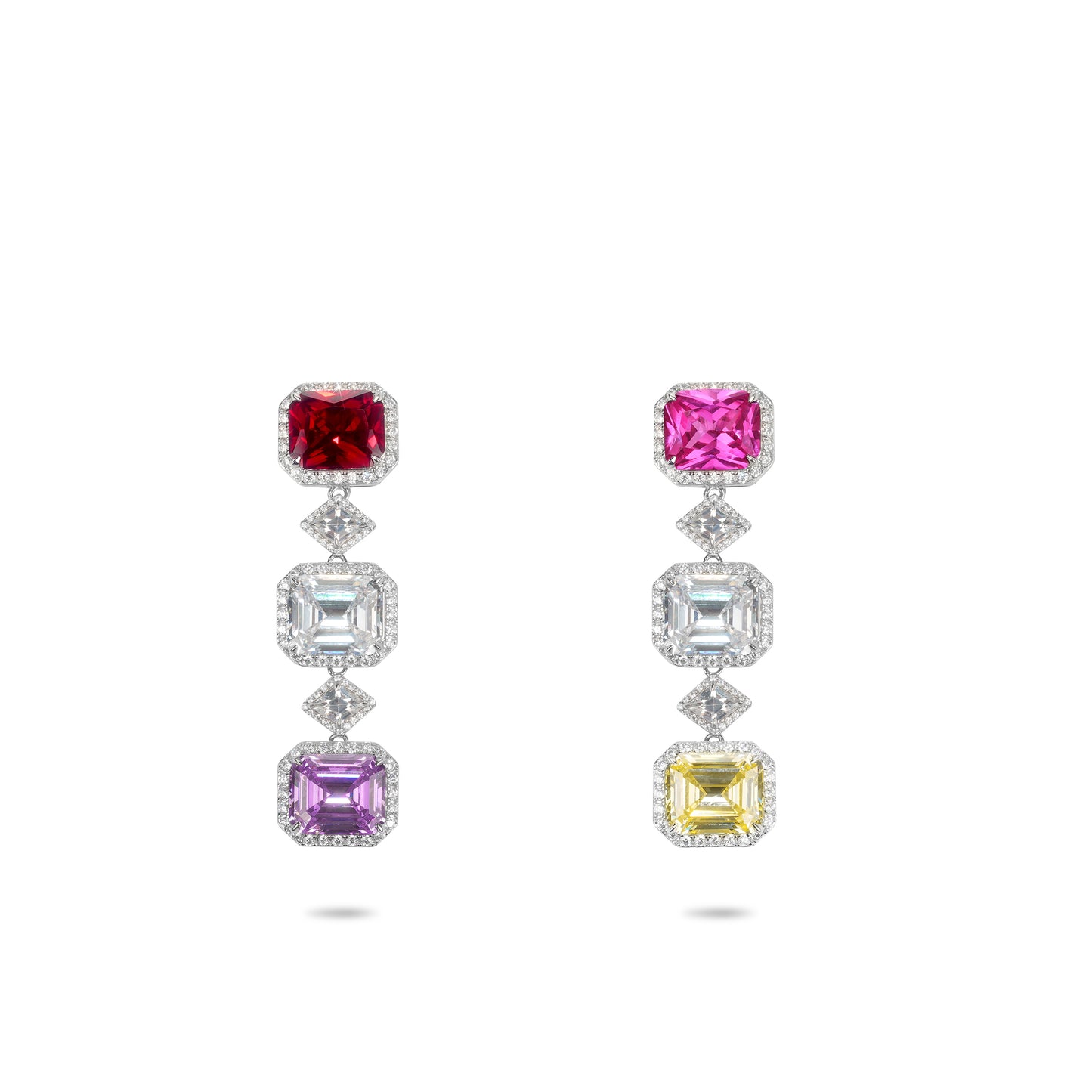 Lab Created Gemstones Emerald cut Colorful Earrings 925 sterling silver