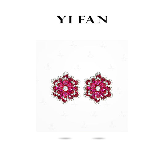 Micro-setting ruby color lab created stones preserved fresh flower earrings, sterling silver