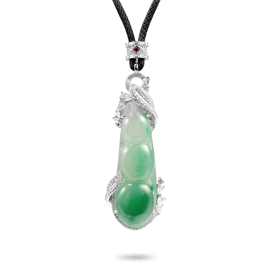 Pre-order High Jewelry Collection: Luxury Dulong Jade "Pea Pod" Pendant Necklace