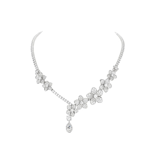 Lab Created Gemstones White Camellia Necklace 925 sterling silver