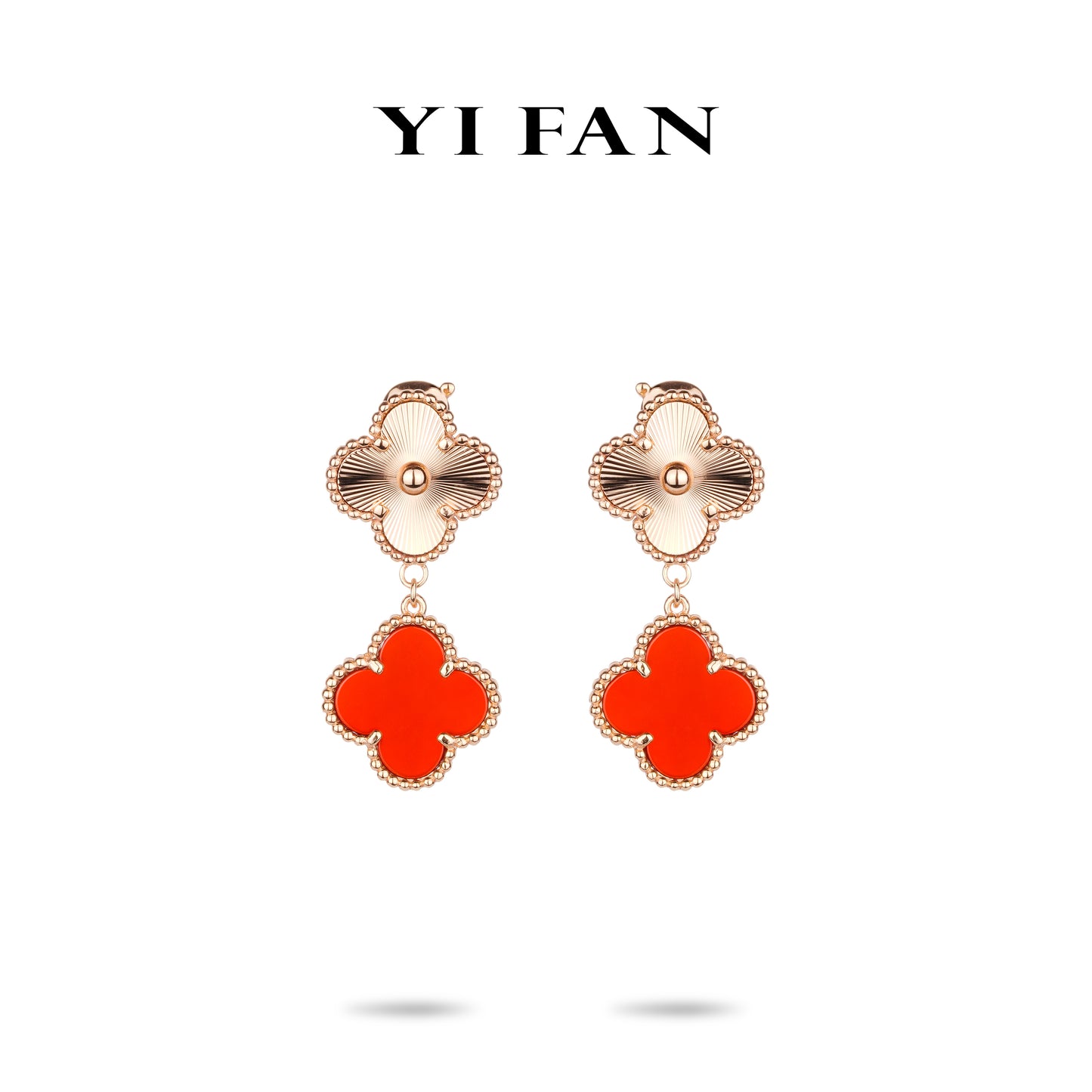 Four-leaf clover series: Modern Rose gold "Red lucky-clover" Double flower Earrings