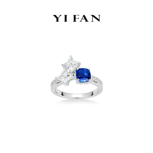 Sapphire Color collection: Modern "Deepblue lce Cube and stars" exquisite Ring #10228 #04007