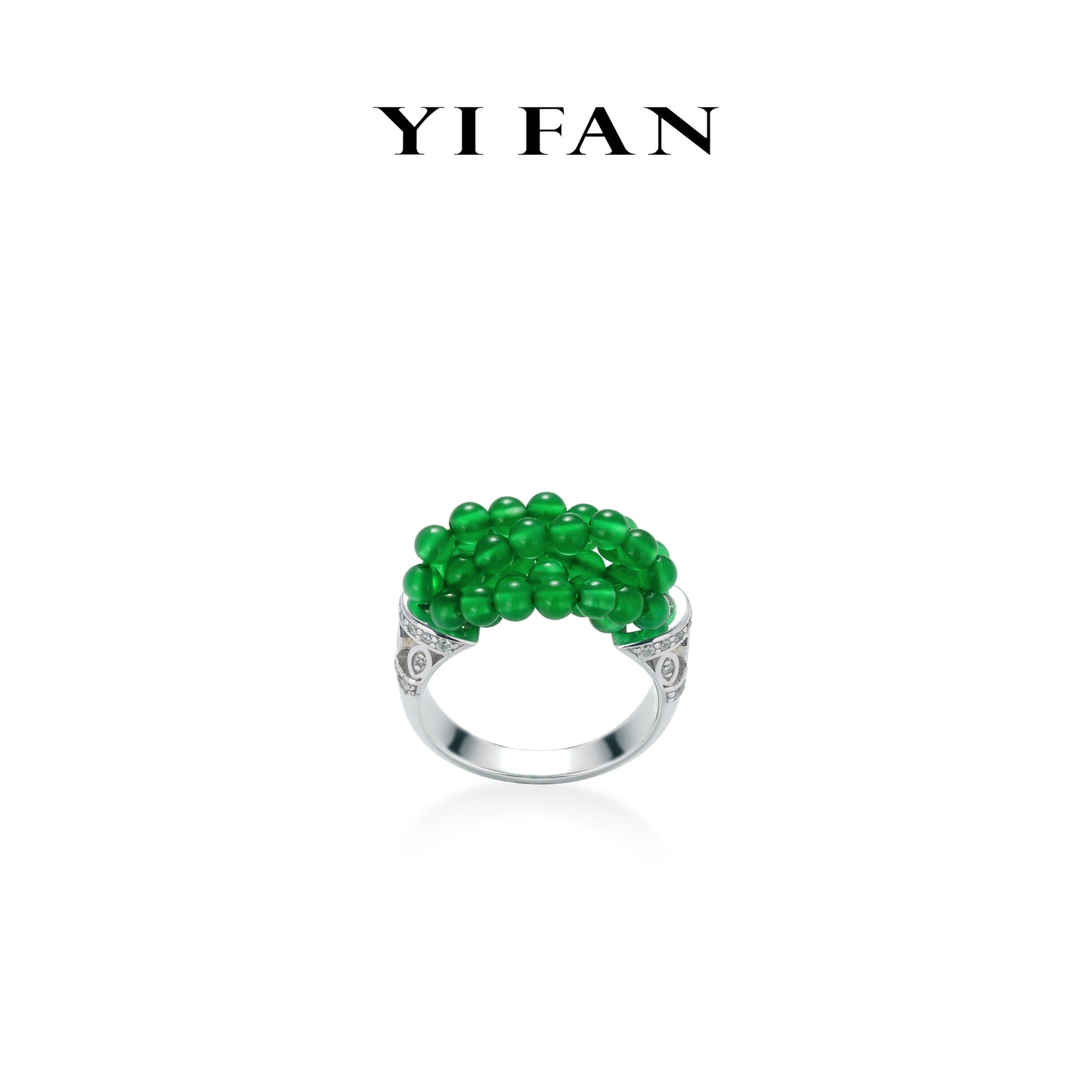 Spring Collection：Modern Green chalcedony beads Rings 925 sterling silver