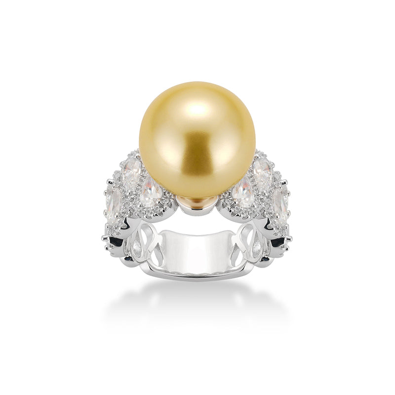 Pre-order design: Golden Pearl detailed wide band ring.