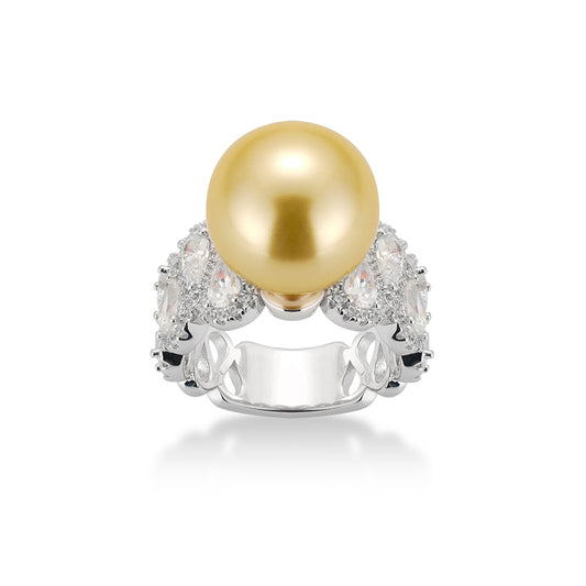 Pre-order design: Golden Pearl detailed wide band ring.