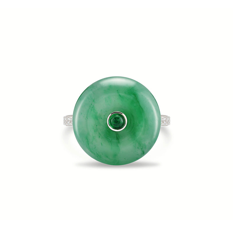 Pre-order: Green Jade Safety Buckle "Ping AnKou" Modern Ring