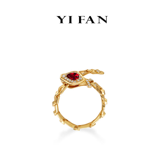 Golden time collection: Modern"Red Wine droplet" Spiritual Snake Rings