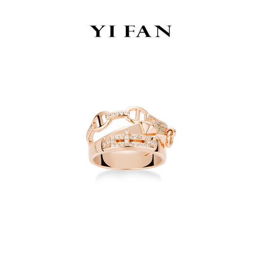 Rose-gold Fever collection: Modern "Loop by Loop Multi-Layered" wide band Ring