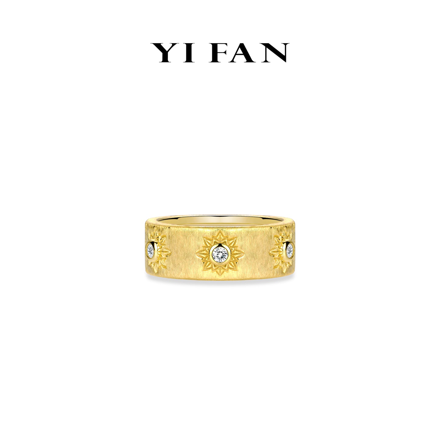 Golden time collection:"Modern ltalian brushed Starlight" detailed wide band Ring