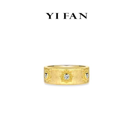 Golden time collection:"Modern ltalian brushed Starlight" detailed wide band Ring