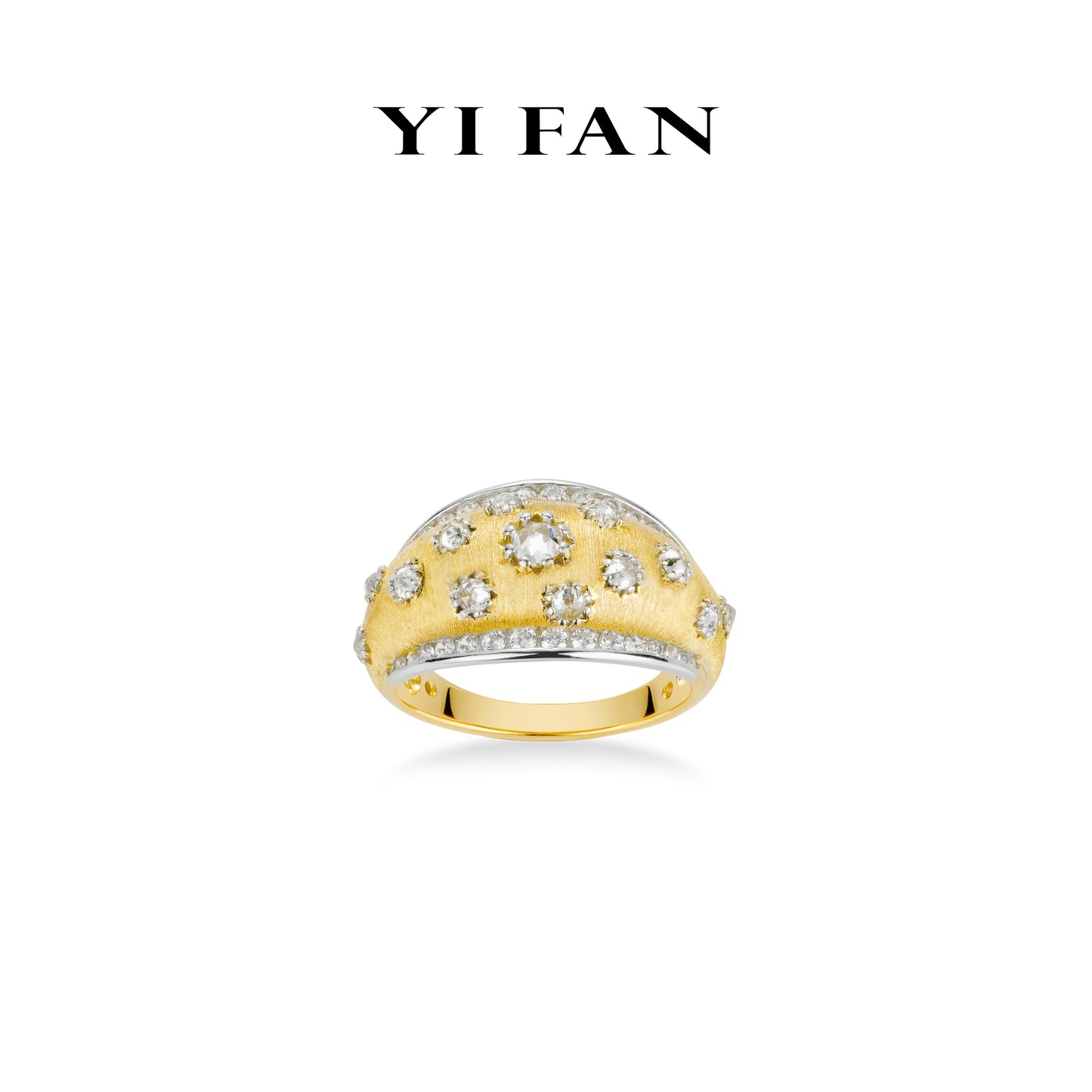 Golden time collection: Modern "Brushed Bright Starry sky" detailed Ring