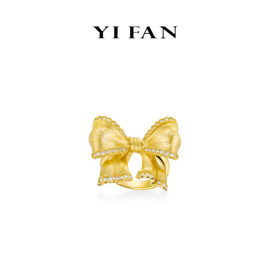 Golden time collection: Modern"Brushed Dazzling 3D Bow" detailed Ring