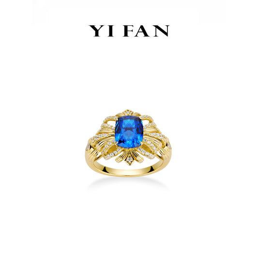 Golden time collection: Luxury vintage court style sapphire" flower” Ring