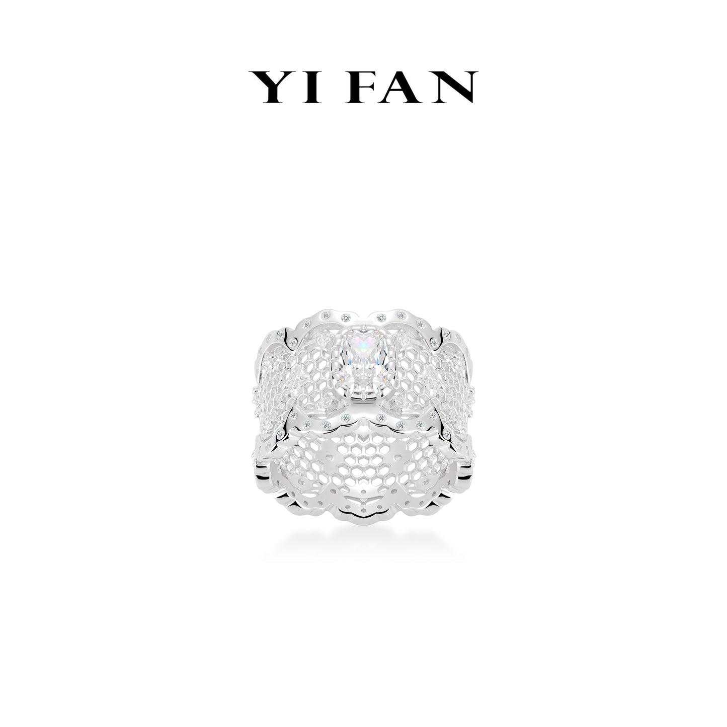 High Jewelry Collection: Luxury “lcy Pigeon Egg in hollowed Honeycomb" detailed wide band Ring