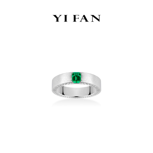 Emerald collection: Modern “silver drawing” delicacy unisex wedding ring