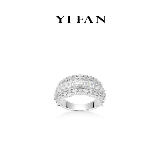 Silver collection: Modern “Emerald cut half-wall” Three layers Ring