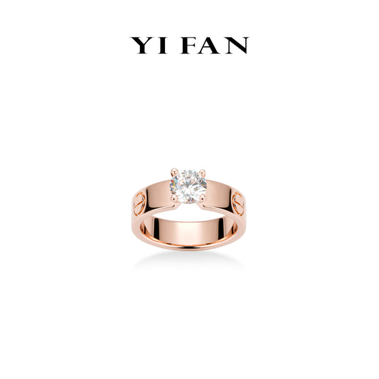 Rose-gold Fever collection: Modern "Love" CNC solitaire Ring