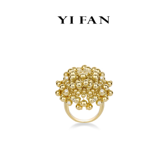 Golden time collection: Modern "Dazzling Golden beads Wave" unigue Tassel Ring