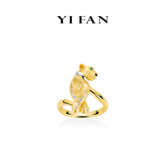 Animal collection: Golden "shimmering jaguar" detailed Ring