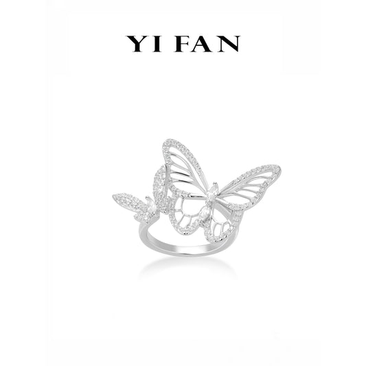 Animal collection: Modern "Hollowed 2 Butterflies" detailed Open Ring #1837