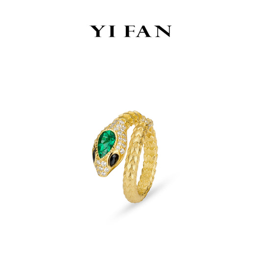 High Jewelry Lab Grown Emerald collection: Luxury “Golden Snake” exquisite open Ring #1845 #01007