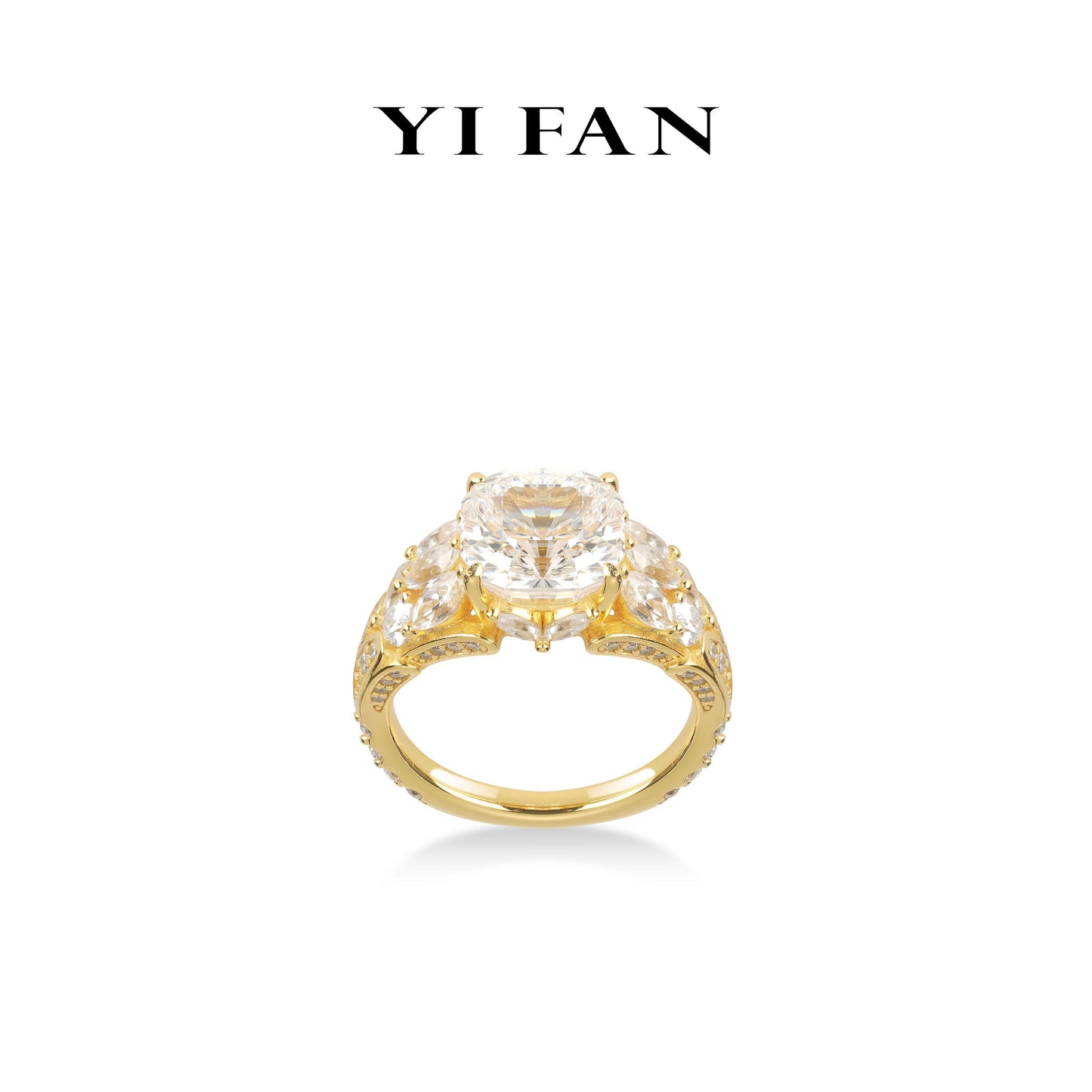 Golden time collection: Modern Millennium-cut detailed wide band Ring