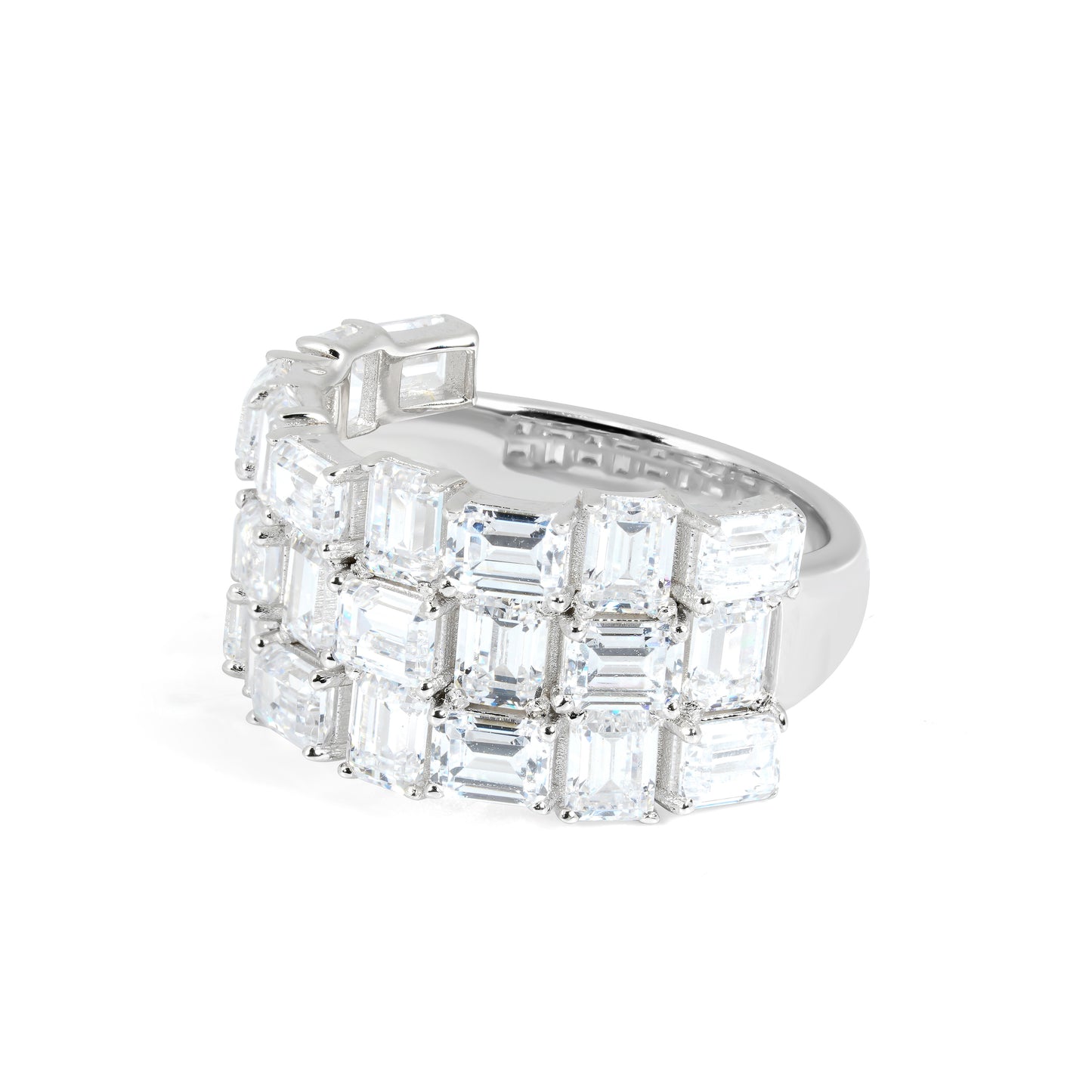 Lab Created Gemstones White Emerald cut Rings 925 sterling silver