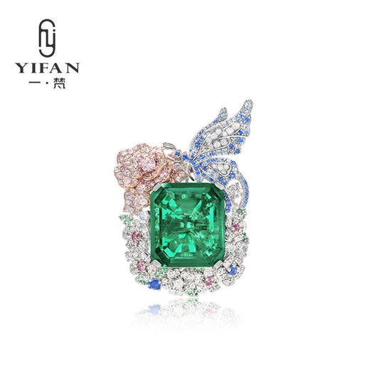 Micro-setting Emerald color square shape Lab created stones peacock tail ring, sterling silver
