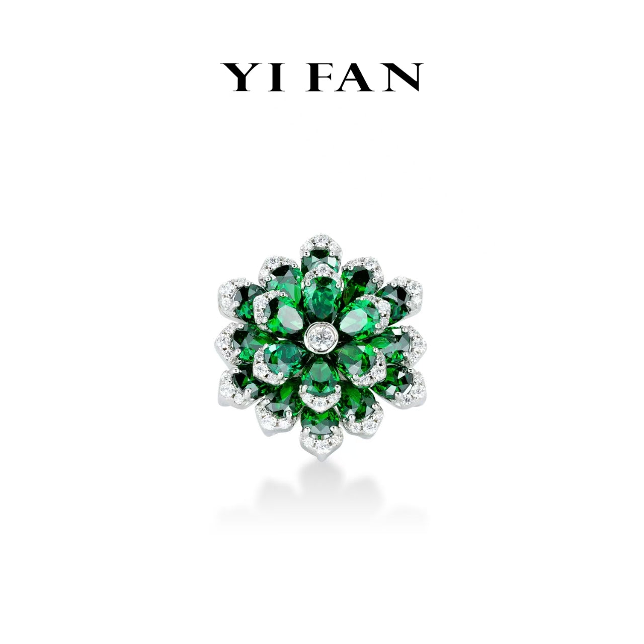 Micro-setting Preserved Flower Tsavorite color Lab created stones ring, sterling silver #1024
