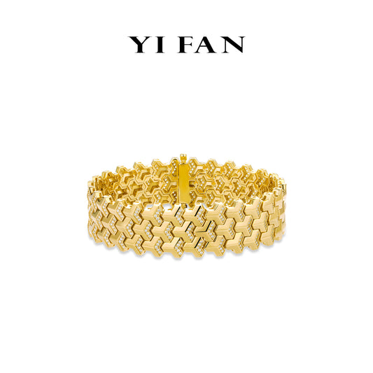 High Jewelry collection: Modern "Golden fishbone design" Cross Mosaic Bracelets