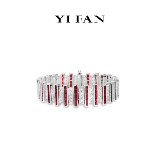 Limited edition：Unique cut "Red & White" invisible edge Tennis Bracelet