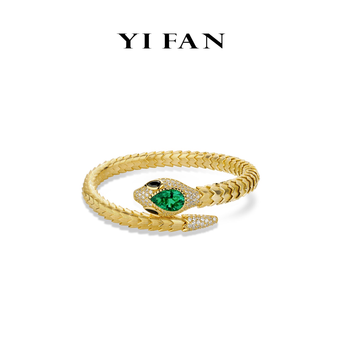 High Jewelry collection: Modern "Brushed Starlights" Wide Emerald-snake Bracelets