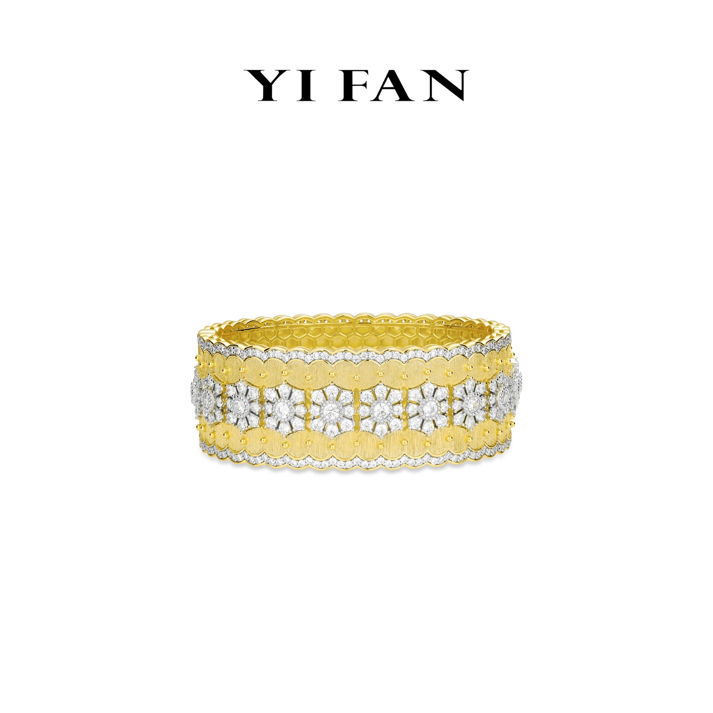 High Jewelry collection: Luxury Brushed "Dazzling Golden Paradise Flowers" detailed Wide Bangle/Bracelet #4464 #01037