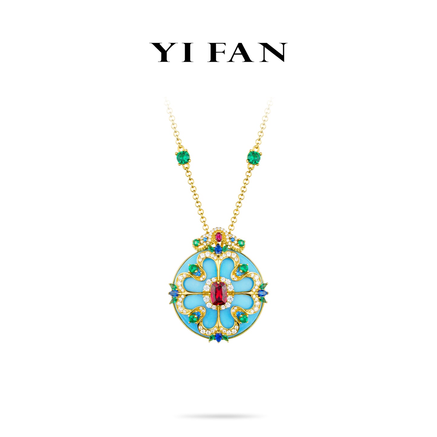 High Jewelry collection: Luxury Art-design"Colorful Sky Blue Golden Compass" detailed Pendant/Necklace (with unique Chain)