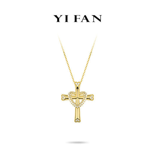 Golden time collection: Multi-purpose"Golden Cross with Heart" detailed necklace (Unisex)