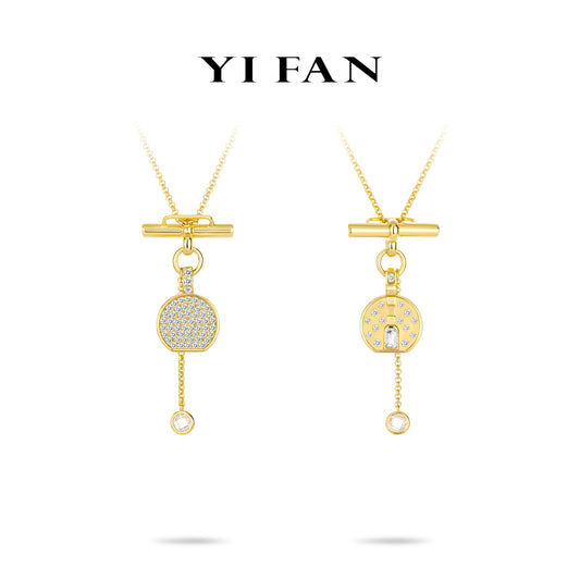 Minimalist collection:"Golden Stylish LV bag" Double-sided wear Necklace