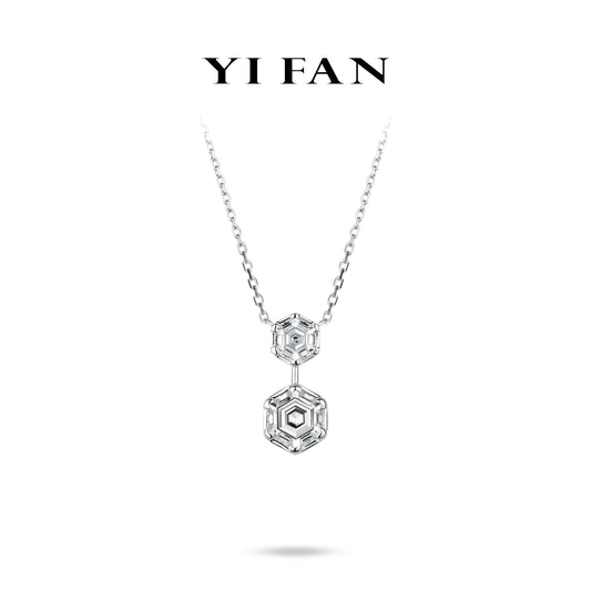 #20642 Minimalist collection: Brilliant 2 rounds Modern Hexagon White Necklace #03116
