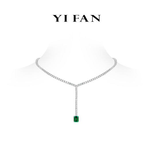 High Jewelry Lab Grown Emerald collection: Luxury "Emerald-cut Cube" detailed Tennis Necklace #20846