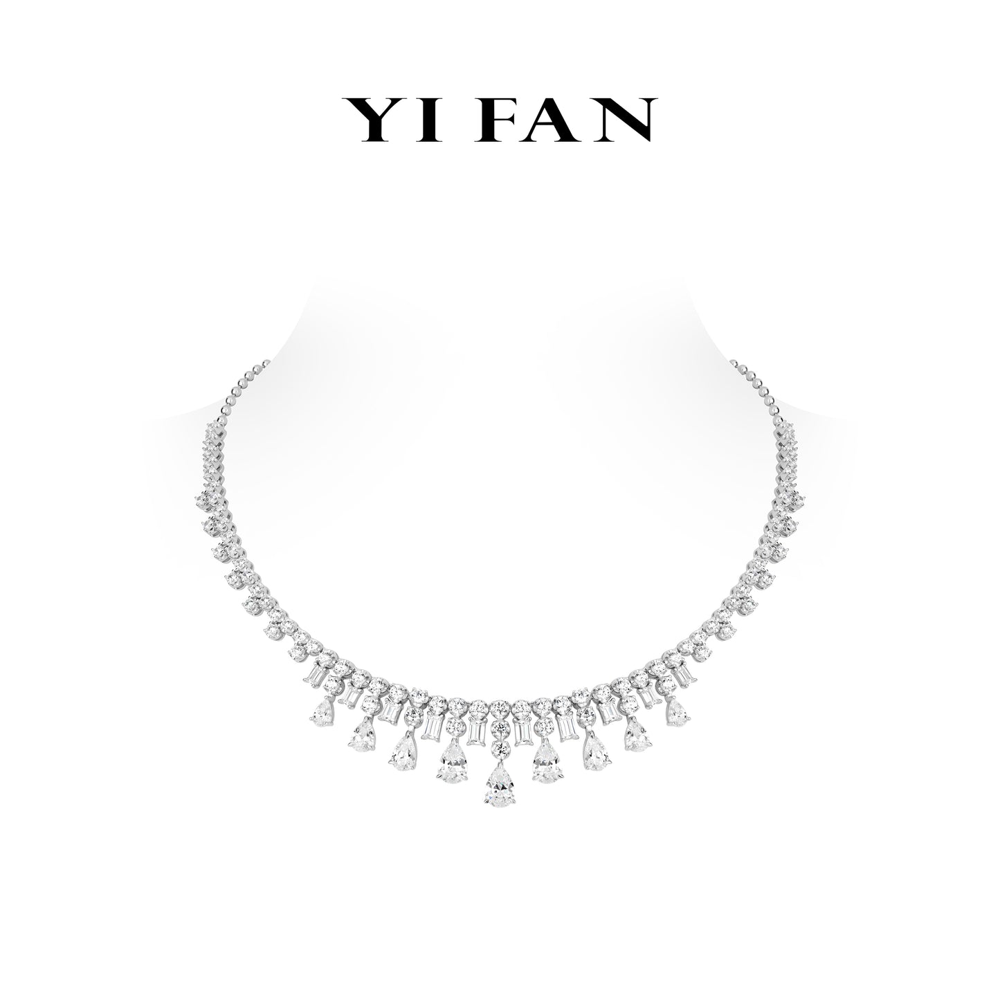 High jewelry Collection: Luxury "Diamond Cascade Aria Drop" detailed Banquet Gala Necklace #21026