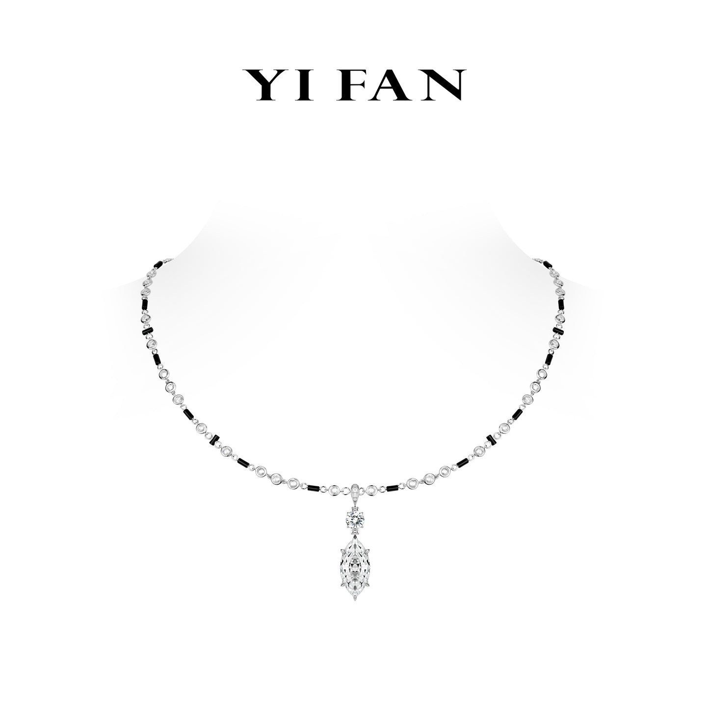 Monochrome sparkle Collection: Multi-purpose "Noir & Blanc Marguise Drop" exquisite Pendant/Necklace #21298