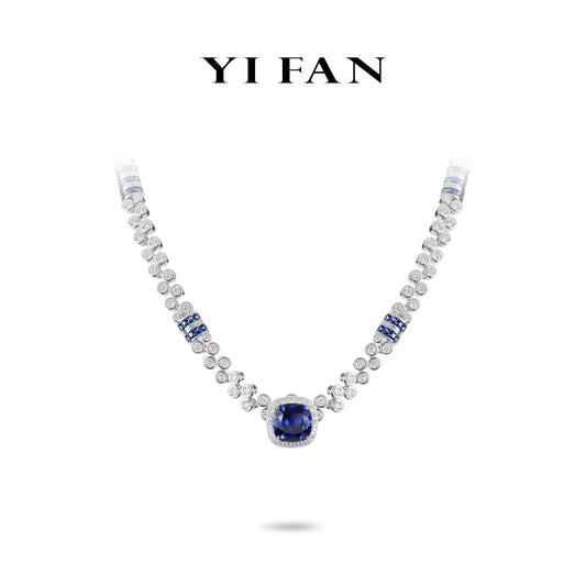 Lab Created Gemstones Sapphire(blue) Necklace 925 sterling silver