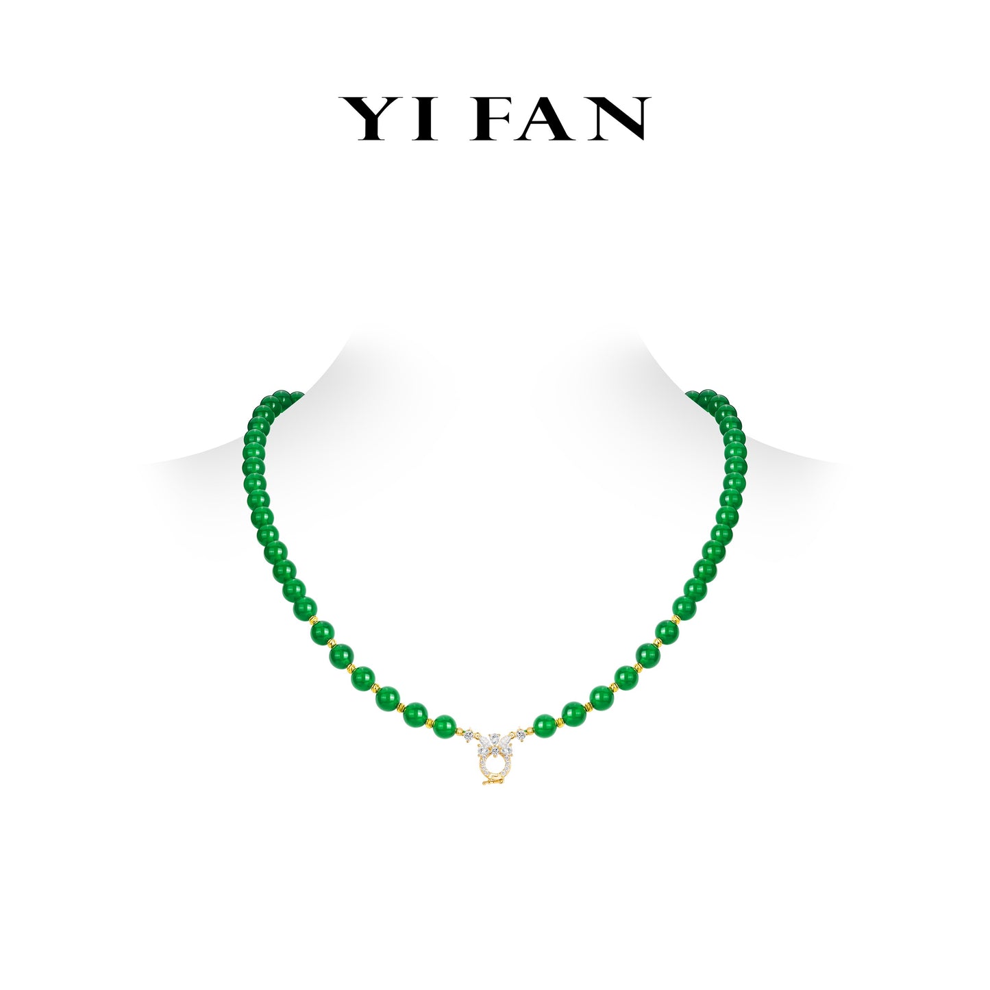 Golden time collection: Modern Green chalcedony beads necklace (Unisex, multi-fuction)