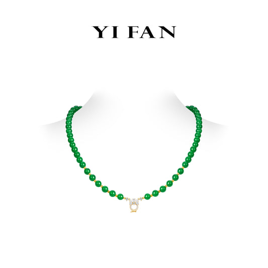 Golden time collection: Modern Green chalcedony beads necklace (Unisex, multi-fuction)