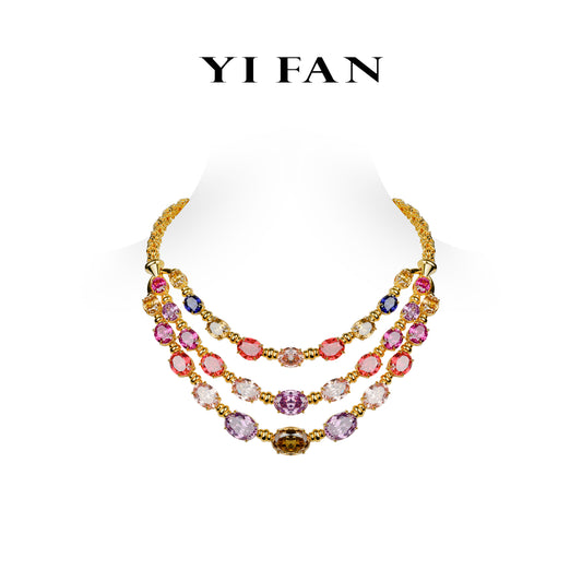 High Jewelry collection: Luxury Vintage style "Colorful candy Cream three layers beads" unique chain Necklace