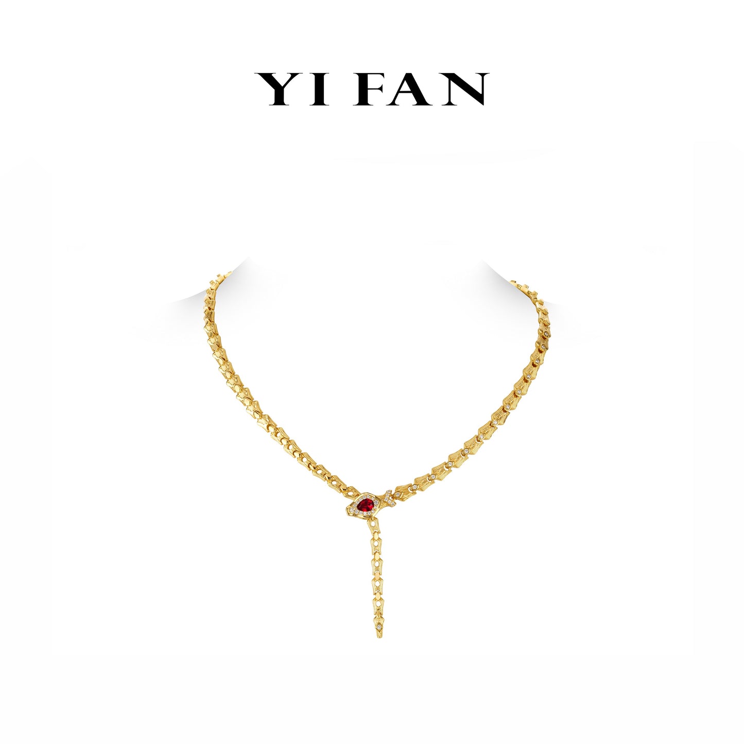 Golden time collection: Modern"Red Wine droplet" Spiritual Snake Necklace