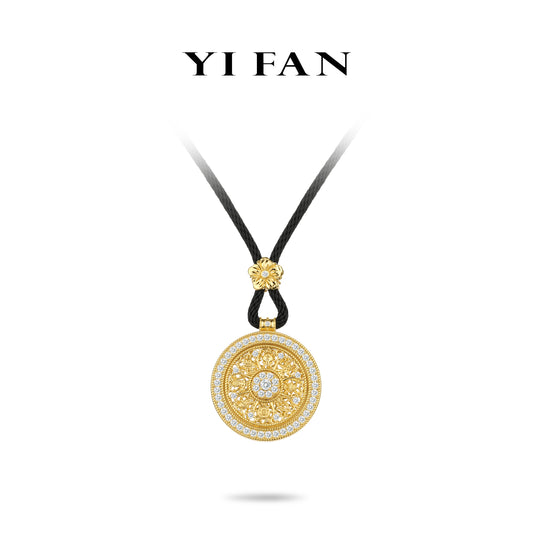 Golden Time Collection: Vintage Style "Golden Amulet Hollowed Safe Buckle" detailed Pendant Necklace