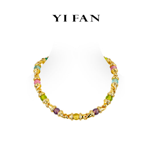 High Jewelry collection: Luxury Vintage style "Rainbow Dessert" Necklace