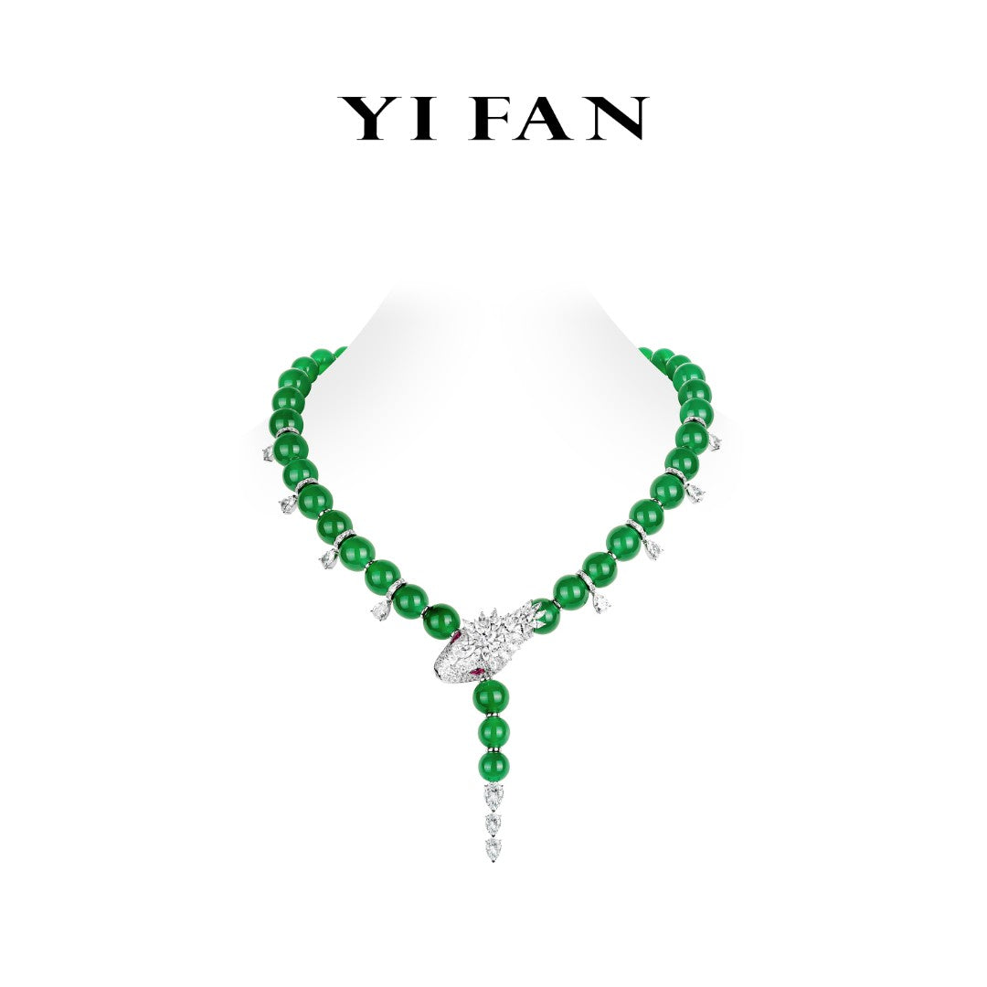 #2775 High Jewelry collection: Luxury “Dazzling Serpent” green jade beads necklace