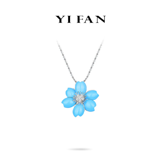 High Jewelry collection: Modern "BlueSakura Petal" Pendant Necklace